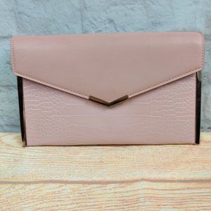 Urban Expressions envelope clutch vegan faux croc detail gold tone edge wallet